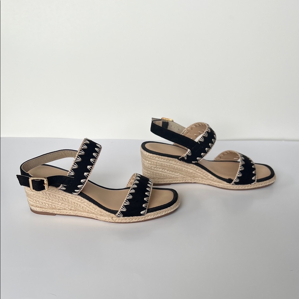 Black Suede & Rope Wedge Sandals - Picture 2 of 9